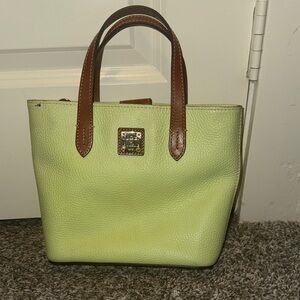 Dooney & Bourke Lime Green Tote with Brown Accents